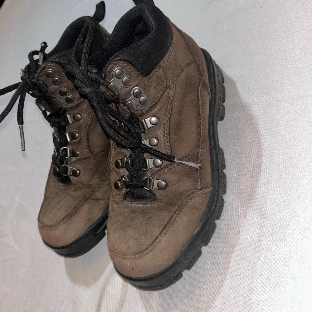 Lands' End Performance Boots Brown Lace Up Leather Ankle‎ Boots 68407 Sz 7.5B